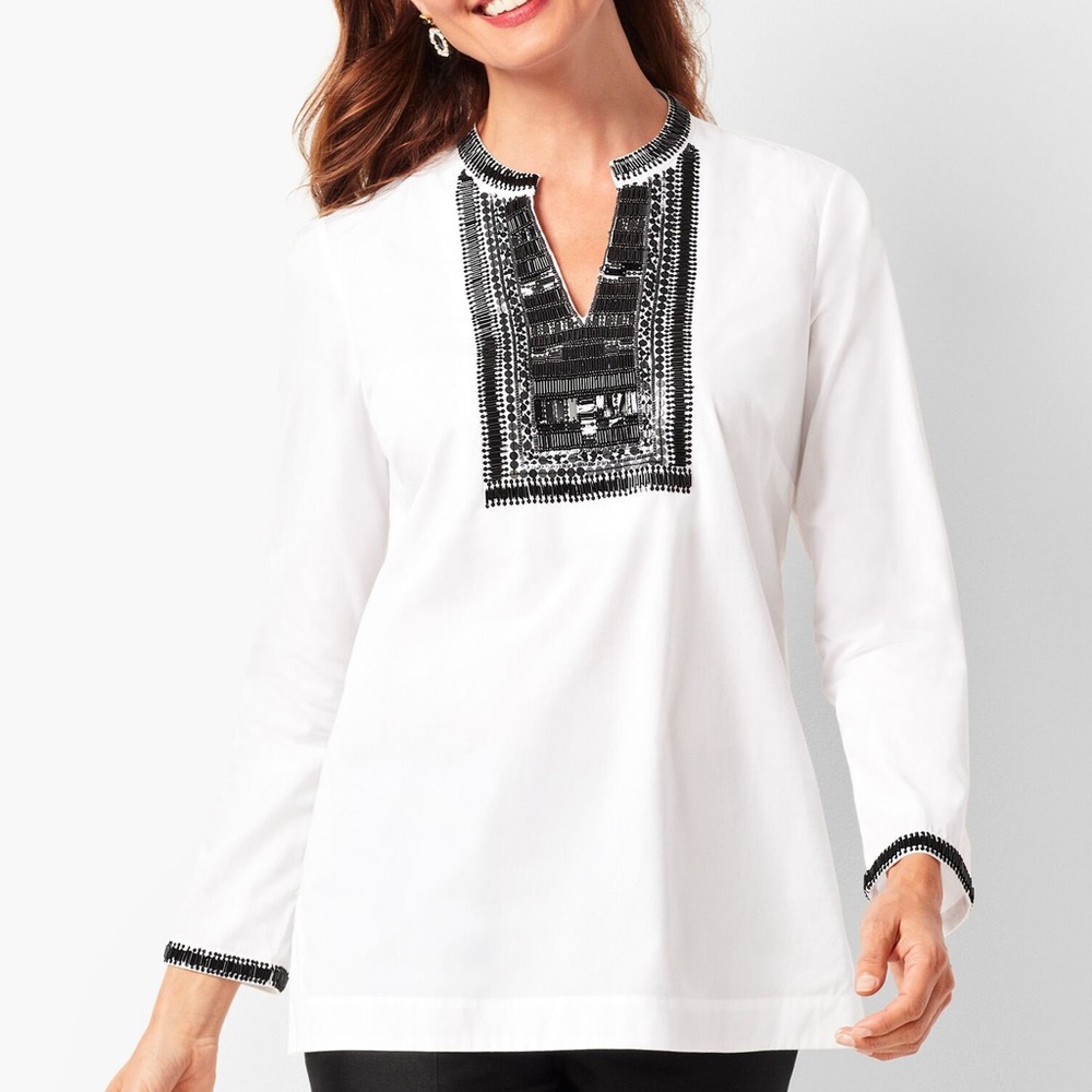 Talbots RSVP Black & White Beaded Poplin Tunic M